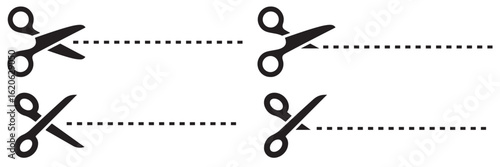 Scissors with Dotted Cut Lines Vector Set – Coupon, Craft, and Trim Icons Collection