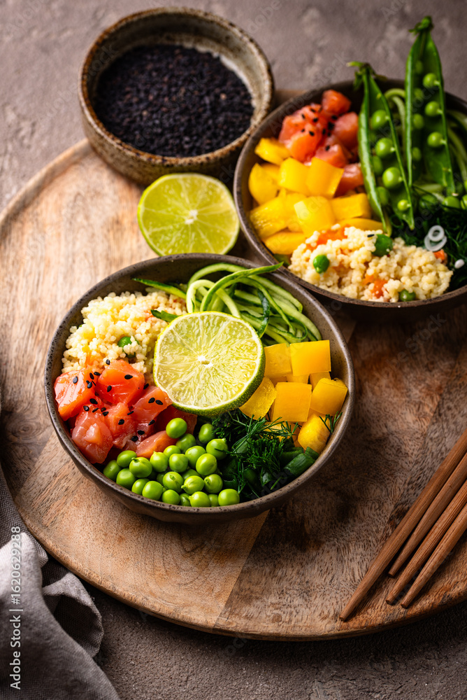 Healthy bowl with salmon and vegetables Healthy bowl with salmon and vegetables