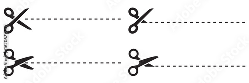 Scissors with Dotted Cut Lines Vector Set – Coupon, Craft, and Trim Icons Collection