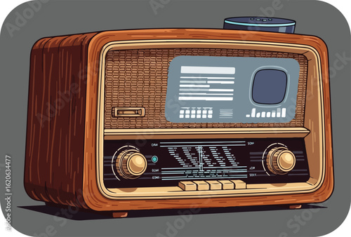 Vintage wooden tube radio with classic dial and modern smart speaker integration