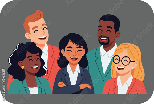 Diverse group of happy professionals smiling together in a studio portrait illustration