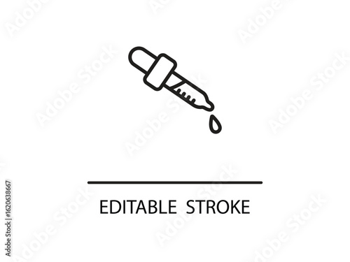 Modern pipette with editable stroke for medical, laboratory or cosmetic use, perfect for design projects needing a touch of clean science.