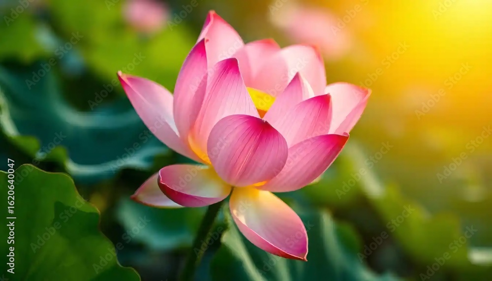 Fototapeta premium Pink lotus flower bathed in sunlight