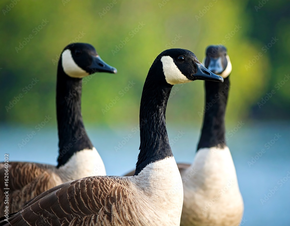 Obraz premium Three Canada Geese in a Row