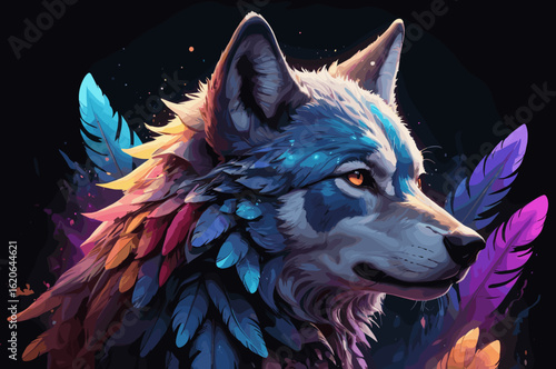 "Celestial Wolf in Nebula Galaxy – Cosmic Animal T-Shirt Vector Art"