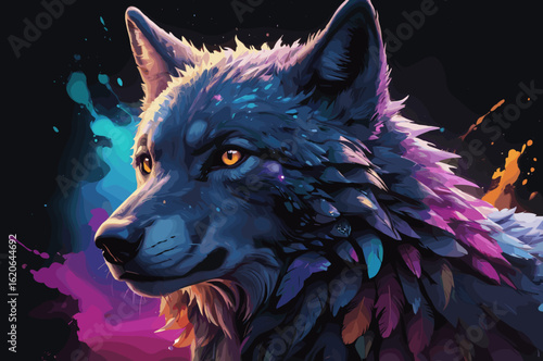 "Celestial Wolf in Nebula Galaxy – Cosmic Animal T-Shirt Vector Art"