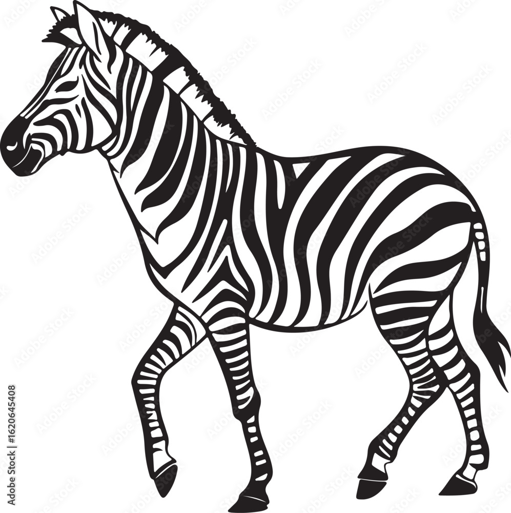 Obraz premium The image features a zebra positioned centrally, highlighting its unique striped pattern against a neutral background, Zebra vector style silhouette image