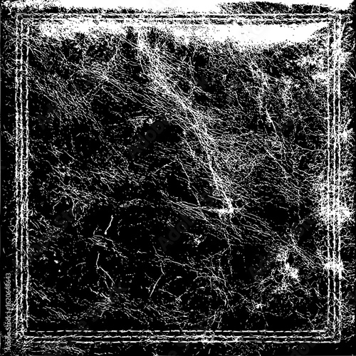 Distressed black leather texture with a stitched border creating a grunge style background effect
