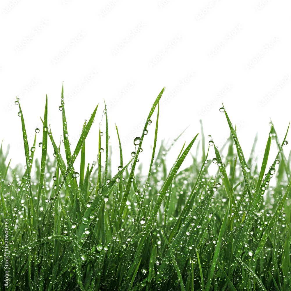 Obraz premium Dewdrops on Lush Green Grass Blades Nature Beauty