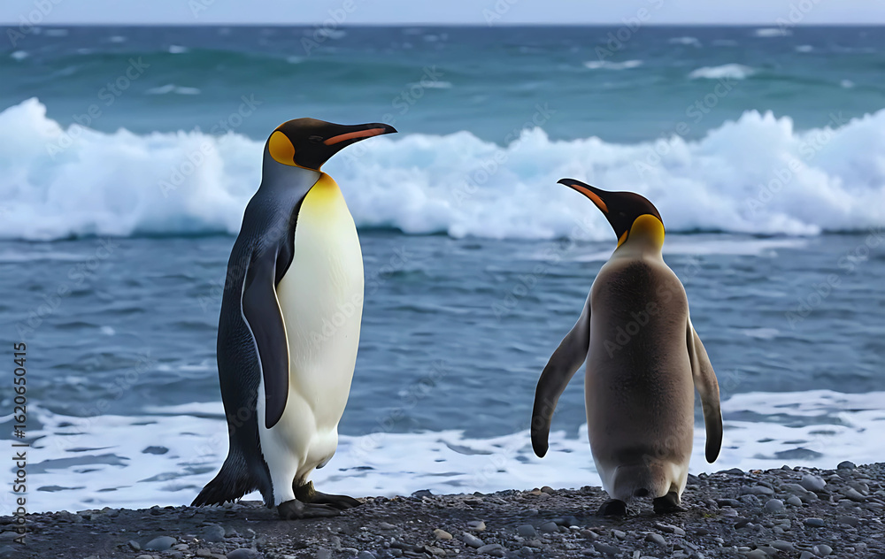 Fototapeta premium King penguin standing on the coasts of Atlantic ocean