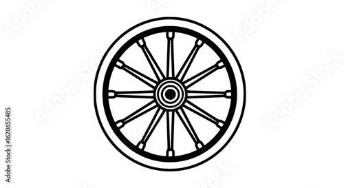 A wagon wheel minimalist black and white icon