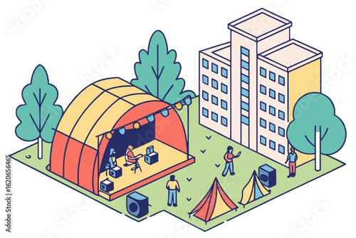 Attend a music festival in Chisinau, Moldova, modern flat illustration style
