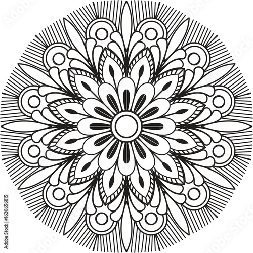 Circular pattern in the form of a mandala. Henna tatoo mandala. Mehndi style. Round mandala for coloring on white background. Decorative pattern in oriental style. Coloring book page. 