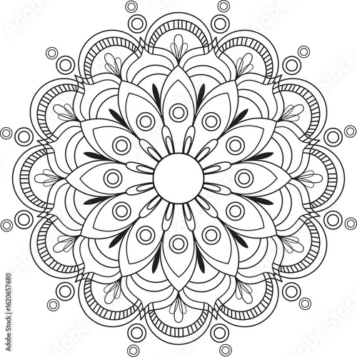 Circular pattern in the form of a mandala. Henna tatoo mandala. Mehndi style. Round mandala for coloring on white background. Decorative pattern in oriental style. Coloring book page. 