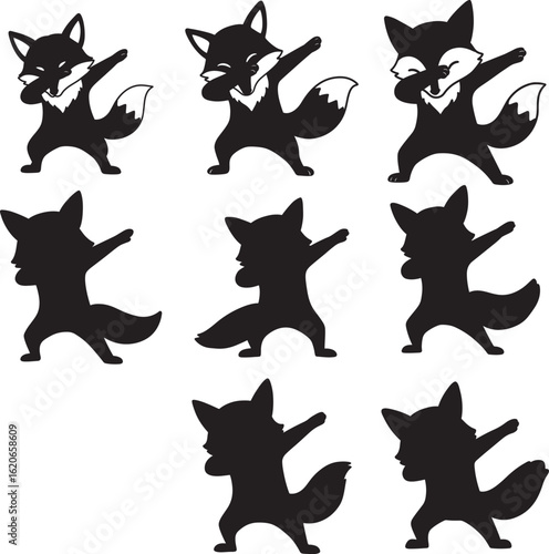 Cute fox characters dancing in silhouette