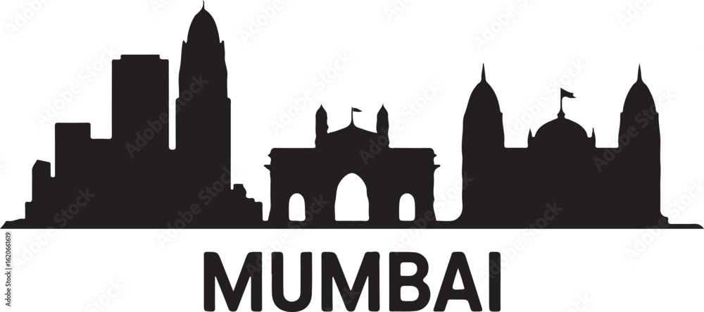Fototapeta premium Black and White Mumbai City Skyline Silhouette Vector