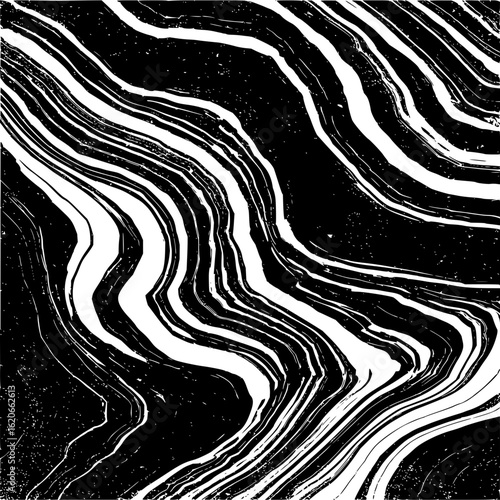 Abstract black and white wavy lines creating a marble like texture with a distressed grainy effect