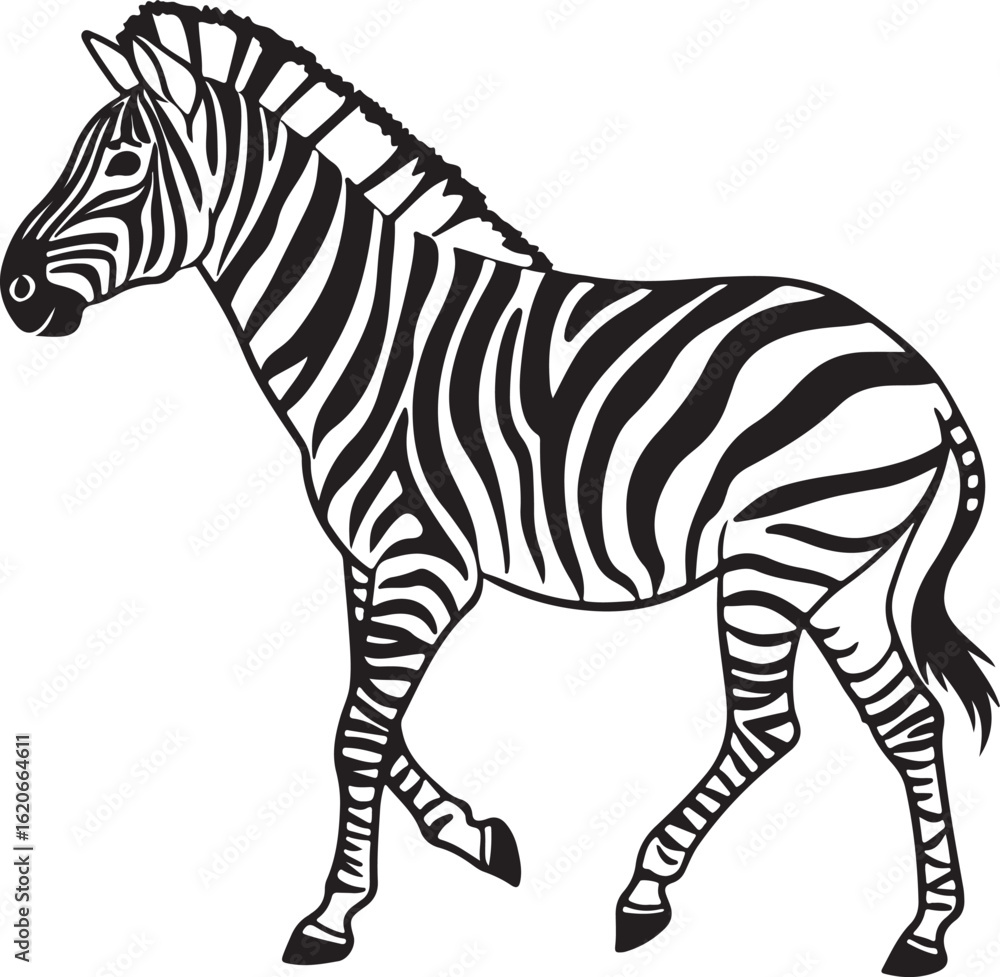 Obraz premium The image features a zebra positioned centrally, highlighting its unique striped pattern against a neutral background, Zebra vector style silhouette image