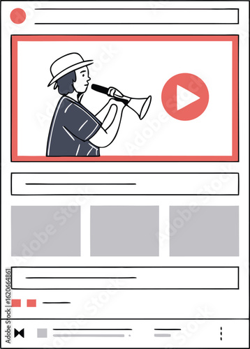 Digital Musician on Screen: An illustrated digital display showcases a musician mid-performance with a vibrant trumpet, highlighting the modern era of music and virtual performances.