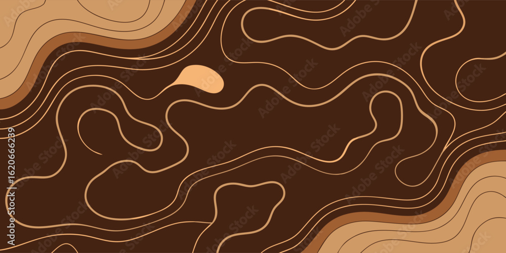 Fototapeta premium Abstract brown topographic vector background. Modern minimalist illustration with earth tone contour lines for banners, posters, and elegant graphic design.