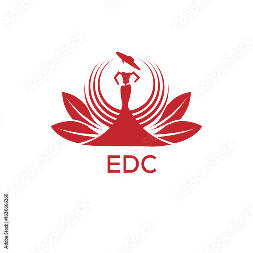 EDC Letter Logo. EIM Fashion Logo with Elegant Woman Silhouette, Hat, and Leaf Motif  Boutique, Beauty, or Event Branding Design
