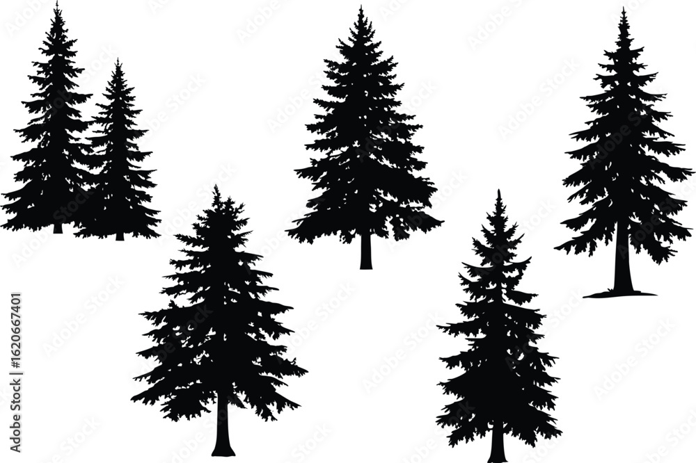 Fototapeta premium Christmas Pine Trees Silhouette Vector Illustration