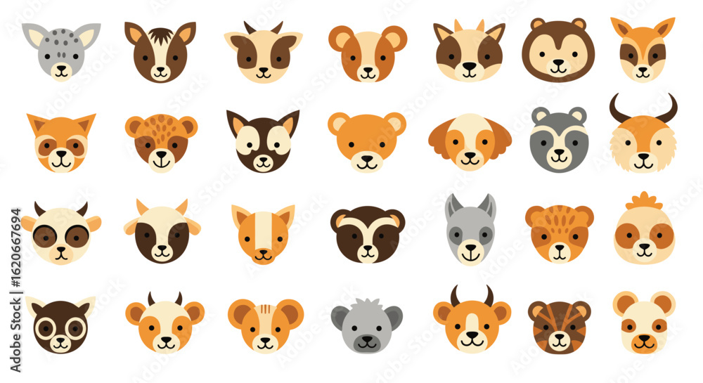 Collection of Cute Animal Faces Featuring Various Mammals and Their Unique Features Collection of Cute Animal Faces Featuring Various Mammals and Their Unique Features