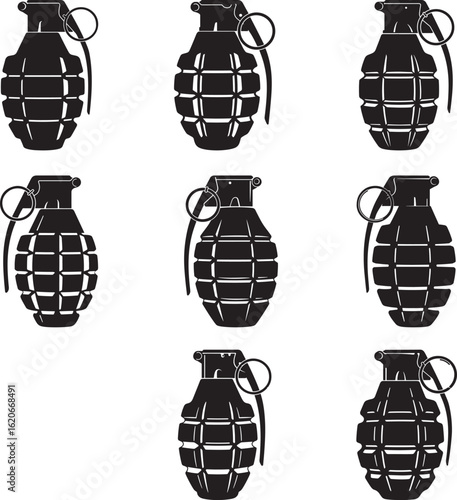 Collection of grenade silhouettes for military or conflict themes silhouette