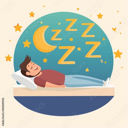 Schlafende Person mit ZZZ-Symbol und Mond – gesunder Schlaf
