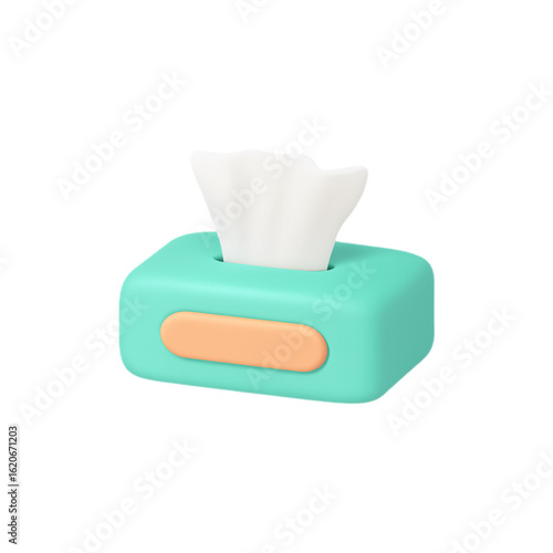 Cute 3d tissue box with white tissues isolated on transparent background