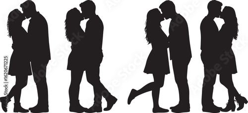 Four couples kissing silhouette