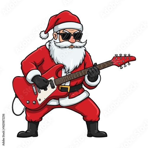 Santa Claus Rocking Out with Electric Guitar
