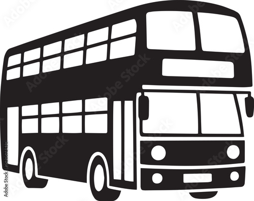 Double Decker Bus Icon Silhouette Style Public Transportation Isolated on Transparent Background