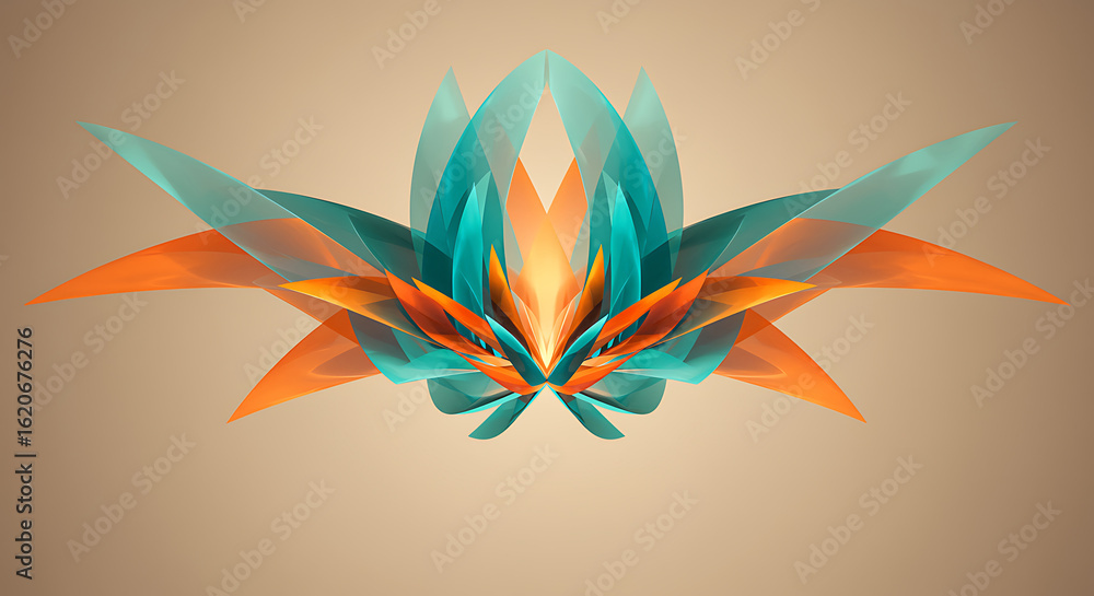 Obraz premium Stunning abstract floral design with vibrant teal and orange hues for modern creative projects