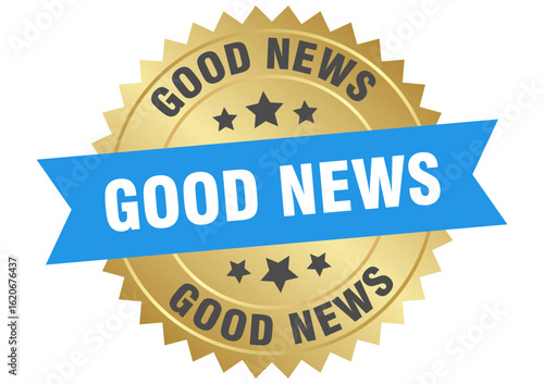 good news. good news round blue and gold label isolated on transparent background