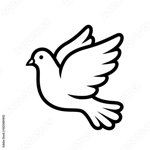 Illustration of a dove in flight with bold outlines silhouette