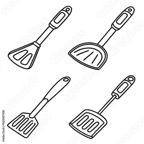 Monochrome spatula icon set – clear black line with white background – simple, market-friendly, and scalable