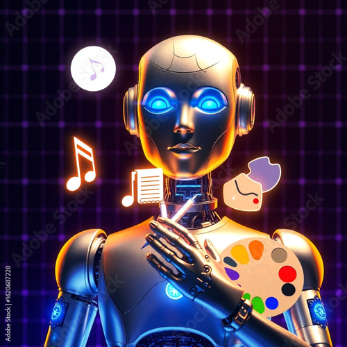 Closeup of robot with metallic skin representing generative AI and intelligent automation  