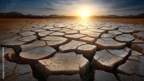 Drought-Stricken Land Reveals Cracked Earth Under Gentle Sunlight