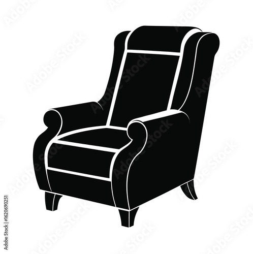 Black silhouette of a recliner chair on a white background