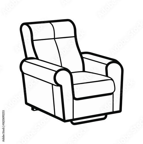 Simple black outline recliner chair illustration on a white background