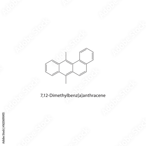 7,12-Dimethylbenz[a]anthracene skeletal structure. Anthracene compound schematic illustration. Simple diagram, chemical formula.
