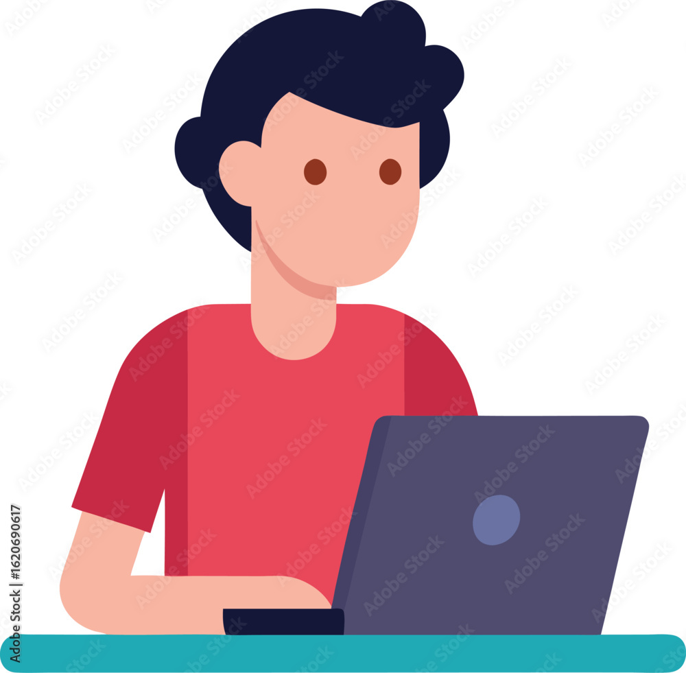 Man working on laptop isolated on transparent background Man working on laptop isolated on transparent background