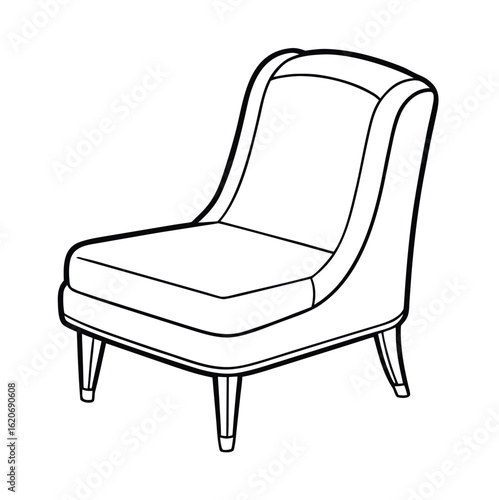 Minimalist black outline slipper chair on a white background