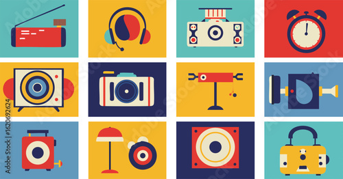 Flat Design Illustration Set of Abstract Retro Electronic Devices