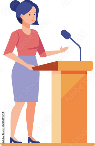 Woman speaking at a podium isolated on transparent background