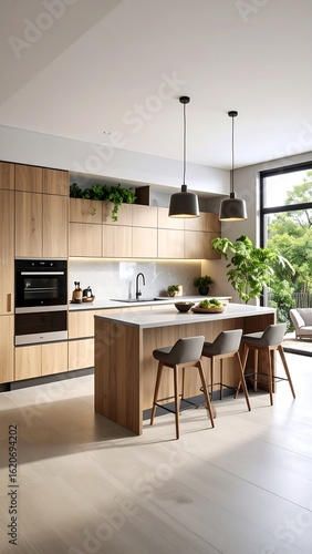 Wallpaper Mural Modern, light-filled kitchen with island Torontodigital.ca