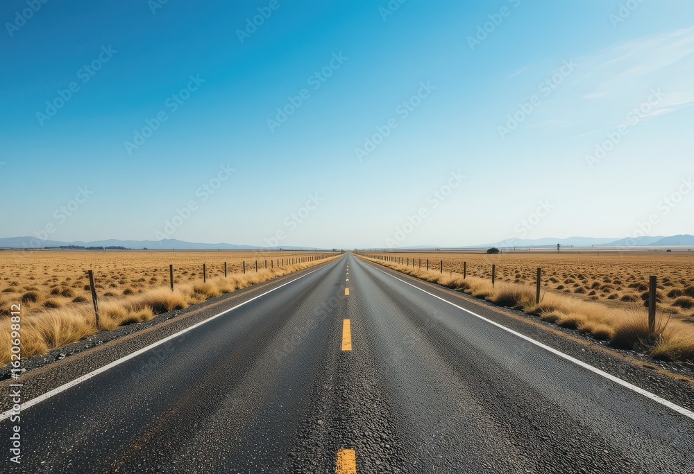 Close up Empty Road Stretching to the Horizon in a Dry Field Close up Empty Road Stretching to the Horizon in a Dry Field