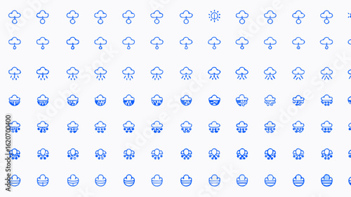 Vector  collection of weather icons depicting various cloud and rain conditions in a grid formation design style