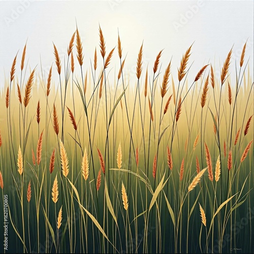 Paint the textures of the tall grasses as they sway in the morning breeze.